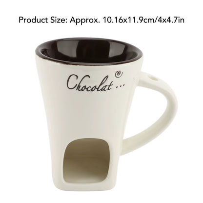 Chocolate Melting Fondue Mug Ceramic Butter Warmer Pot Chocolate Melting Supplies with Fork for Kitchen
