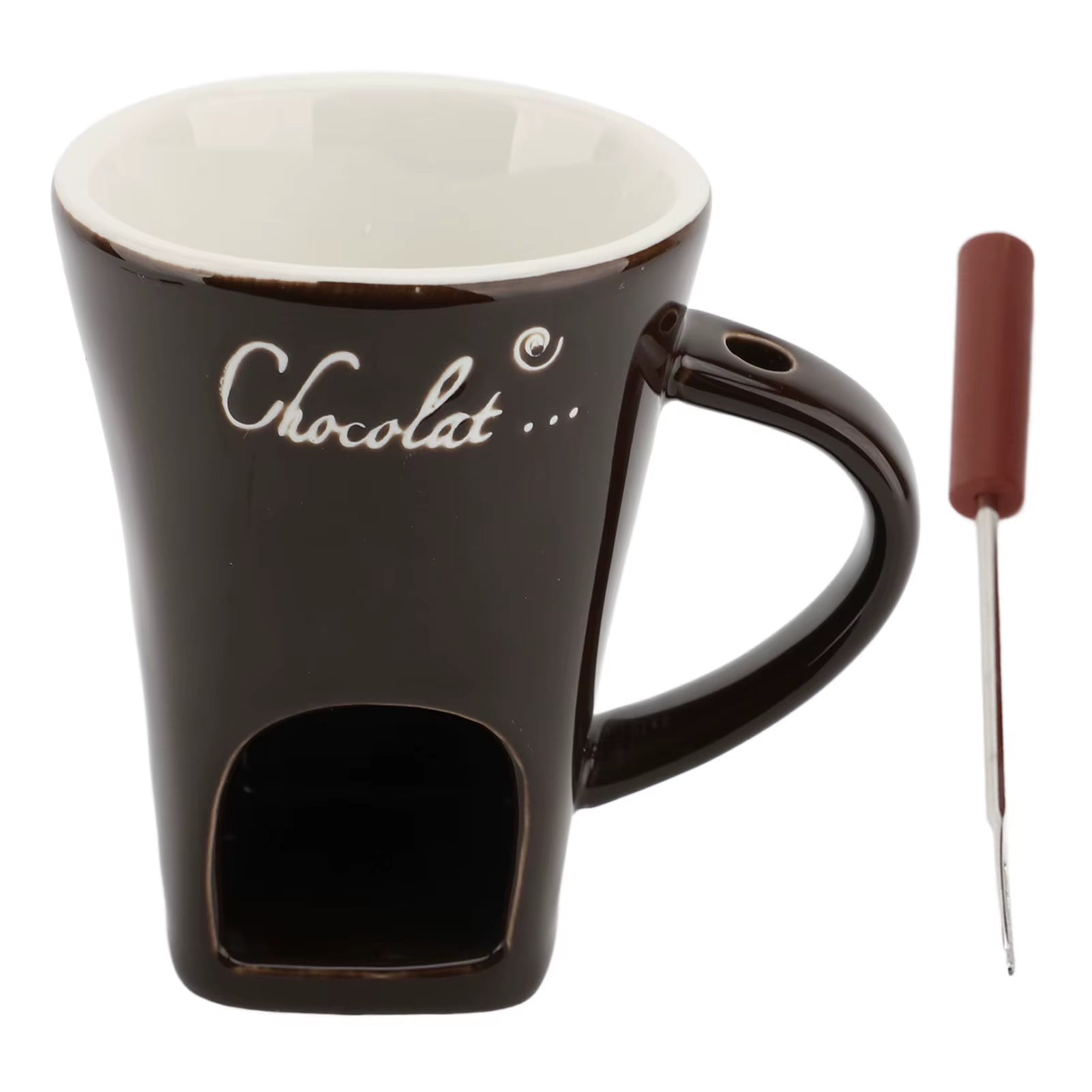 Chocolate Melting Fondue Mug Ceramic Butter Warmer Pot Chocolate Melting Supplies with Fork for Kitchen